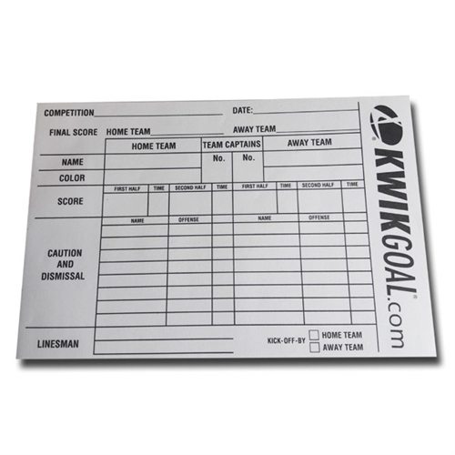 Kwik Goal Referee Score Sheets