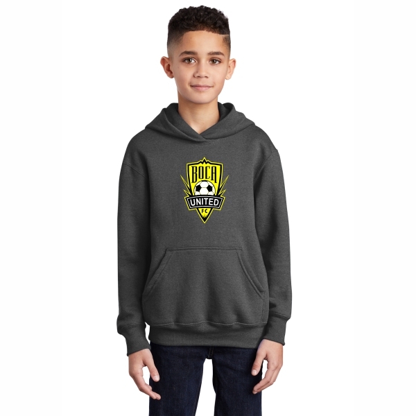 Boca United FC Youth Hooded Logo Sweatshirt - Dark Heather Grey BCUFC-PC90YHDHG