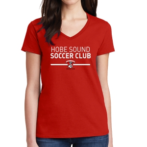 Hobe Sound Soccer Club Women's V-Neck T-Shirt - Red 5V00L-HS