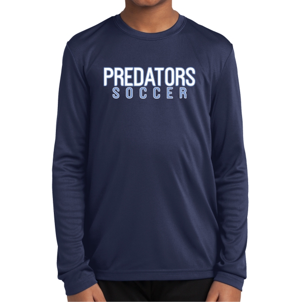 PBG Predators Youth Long Sleeve Performance Shirt - Navy YST350LS-PBG