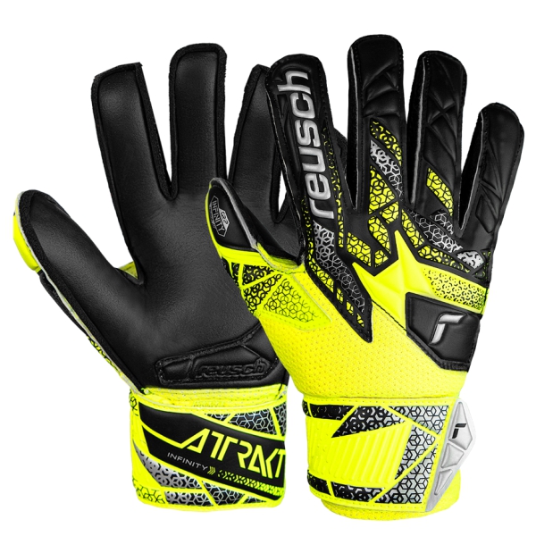 Reusch Junior Attrakt Infinity Finger Support Goalkeeper Gloves - Black/Safety Yellow/Silver 5472710BKNY