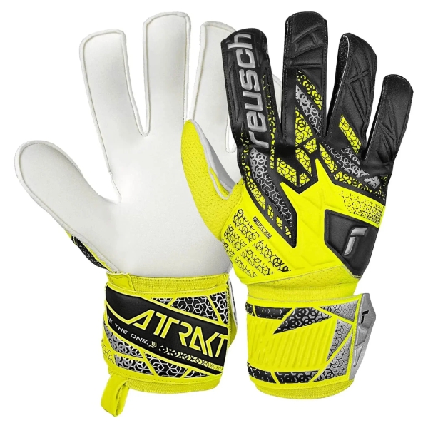 Reusch Attrakt Solid Finger Support Goalkeeper Gloves - Safety Yellow/Black/Silver 5560510