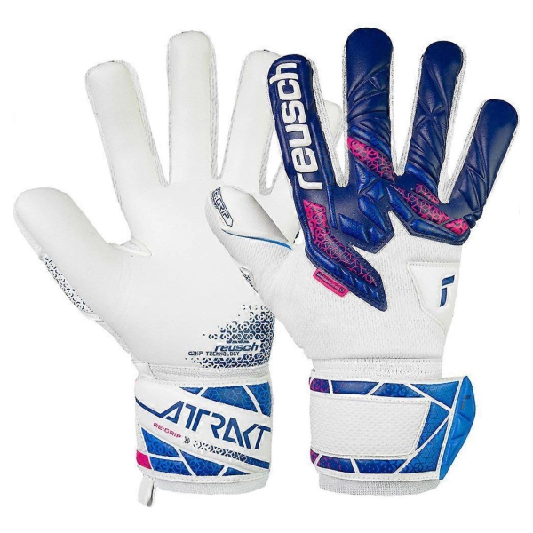 Reusch Attrakt RE:Grip NC Finger Support Goalkeeper Gloves - White/Royal Blue 5560530