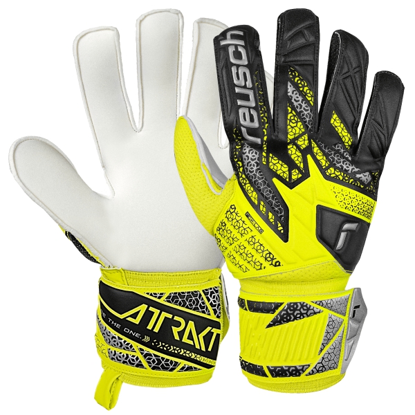Reusch Attrakt Solid Goal Keeping Gloves - Safety Yellow/Black/Silver 5570515
