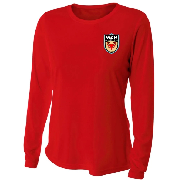 W&H America A4 Women's Training Cooling Performance LS Crew - Scarlet/White WHA-NW3002SC