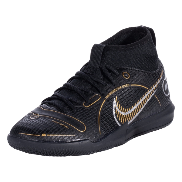 Nike Junior Mercurial Superfly 8 Academy IC - Black/Metallic Silver/Medium Ash/Metallic Gold Indoor DJ2860-007