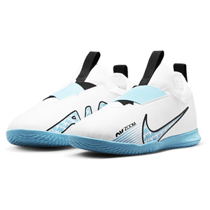 Nike Junior Zoom Mercurial Vapor 15 Academy IC - White/Pink Blast/Baltic Blue Indoor Soccer Shoe DJ5619-146