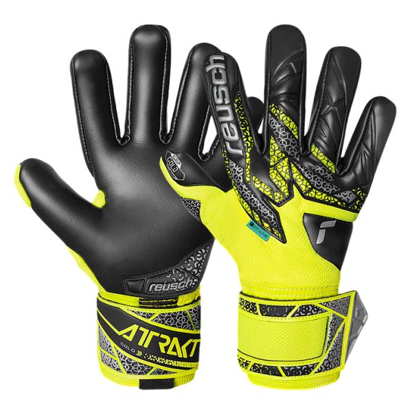 Reusch Attrakt Gold NC Finger Support Goalkeeper Gloves - Safety Yellow/Silver/Black 5560150