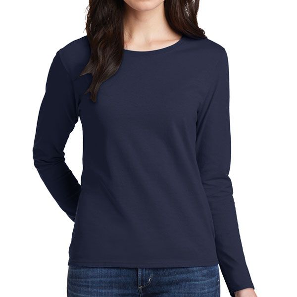 Gildan 5400L Missy Fit Long Sleeve T-Shirt – Heavy Cotton, Navy, X-Large, Taped Neck, First Quality - View #9