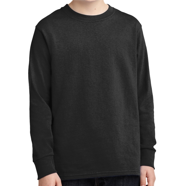Port & Company Cotton Youth Long Sleeve T-Shirt - Black PC54YLS-Blk