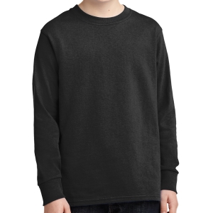 Port & Company Cotton Youth Long Sleeve T-Shirt - Black PC54YLS-Blk